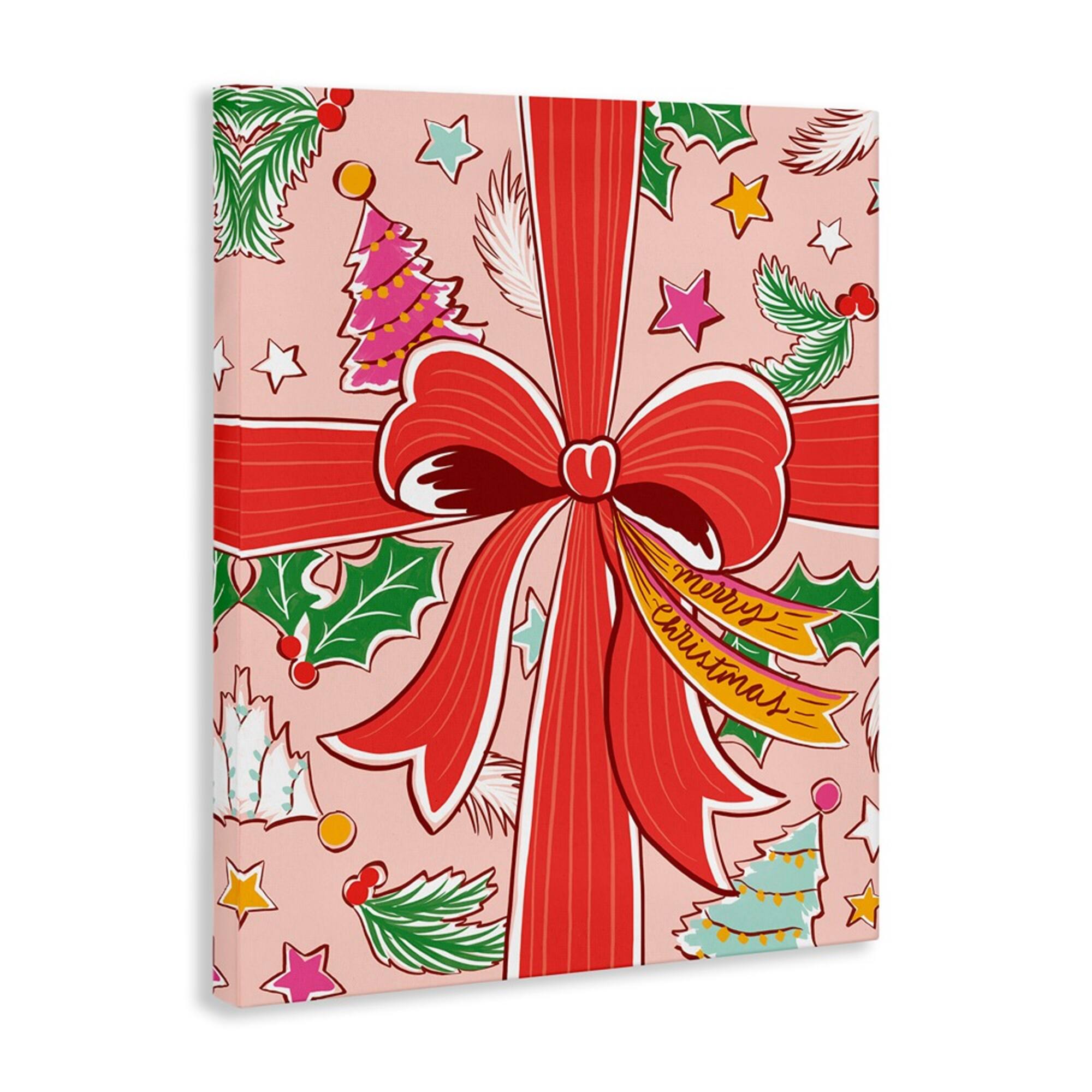Stupell Industries Christmas Bow and Trees Canvas Wall Art